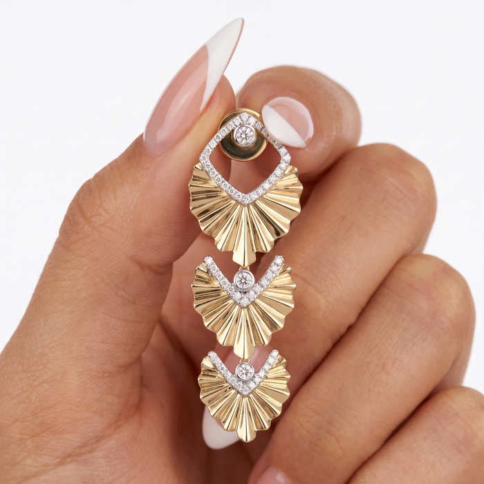 Radiant Cascade Diamond Statement Earrings in 14K Yellow Gold