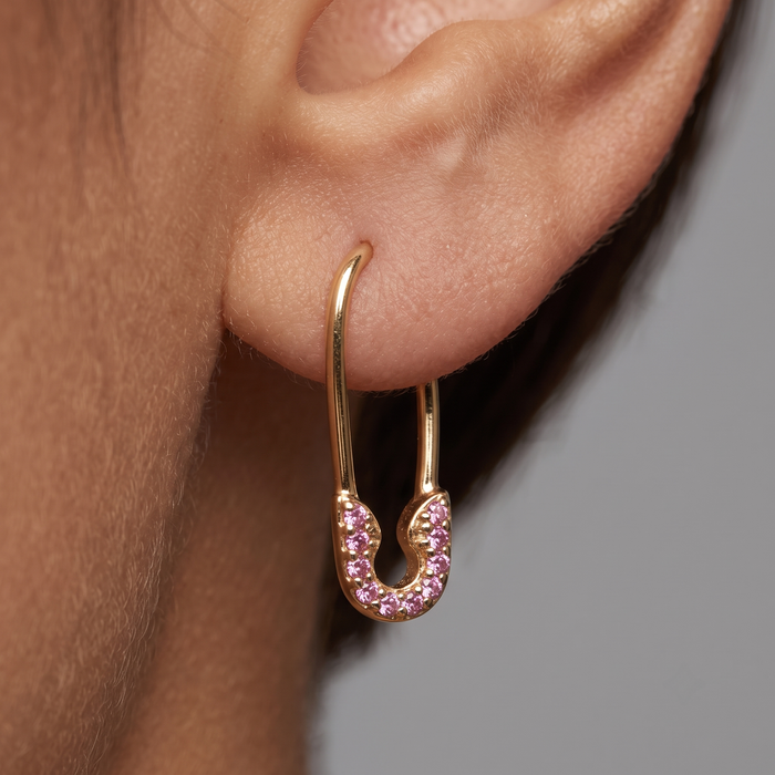 Diamond Safety Charm Pin Earrings in 14K Yellow Gold