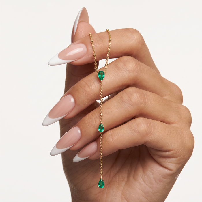 Pear Cut Emerald Drops Lariat Necklace in 14K Yellow Gold