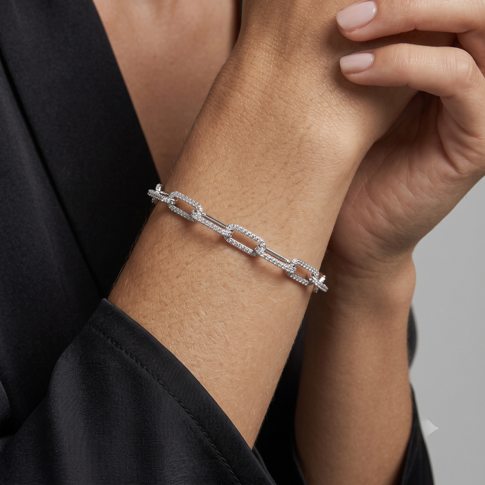 Elongated Pave Link Bracelet in 14K White Gold