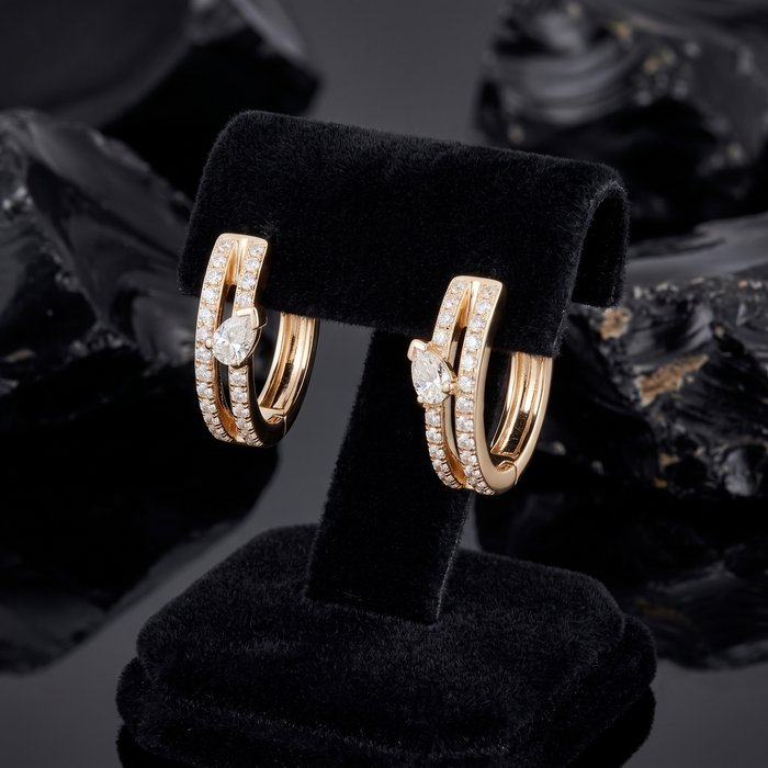 Marquise Cut Split Huggie Earrings in 14K Yellow Gold