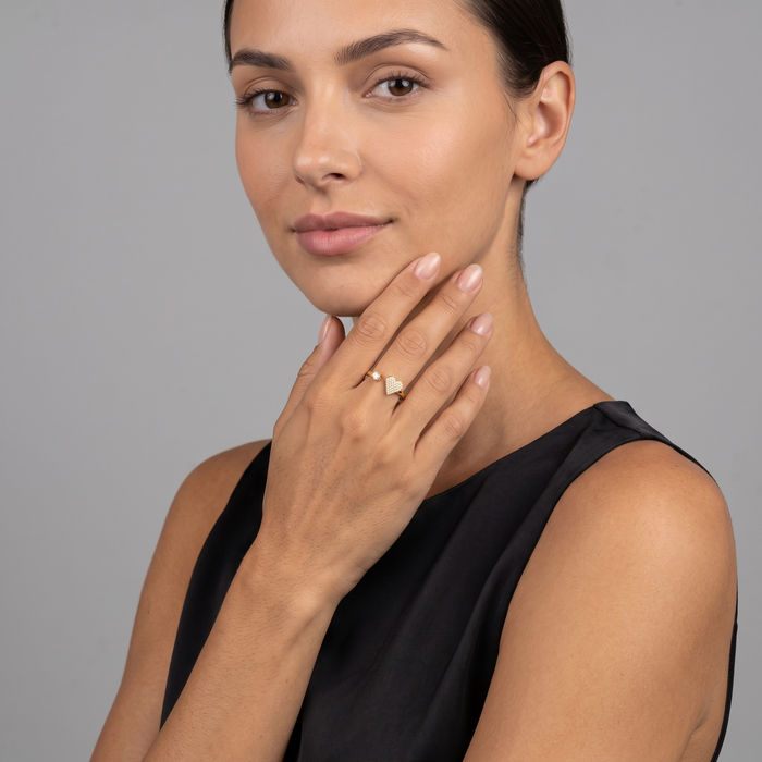 Open Heart Diamond Cuff Ring in 14K Yellow Gold
