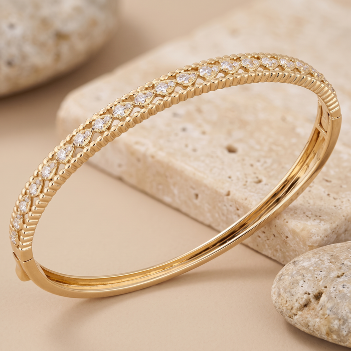 Golden Weave Diamond Textured Bracelet in 14K Yellow Gold