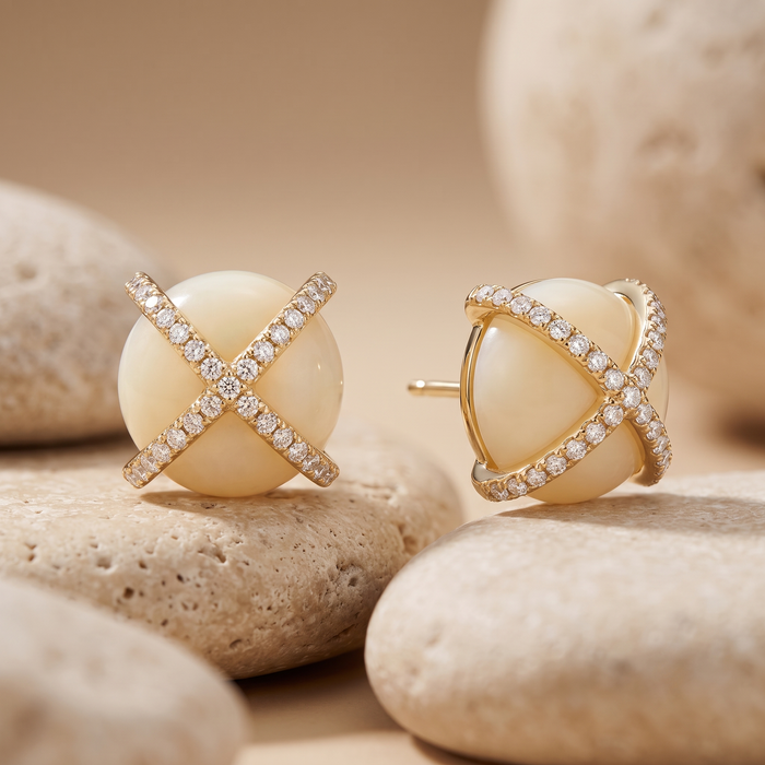 Diamond Kite Stud Earrings in 14K White Gold