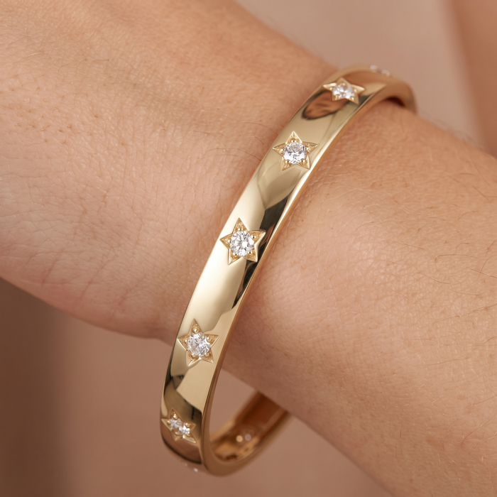 Sapphire Perfect Diamond Bangle Bracelet in 14K Yellow Gold