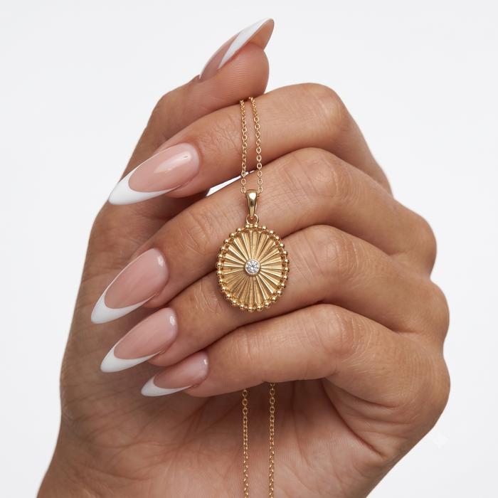 Sunburst Diamond Pendant Necklace in 14K Yellow Gold