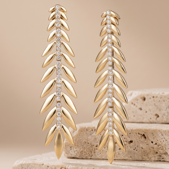 Leaf Shape Halo Huggie Earrings in 14K Yellow Gold