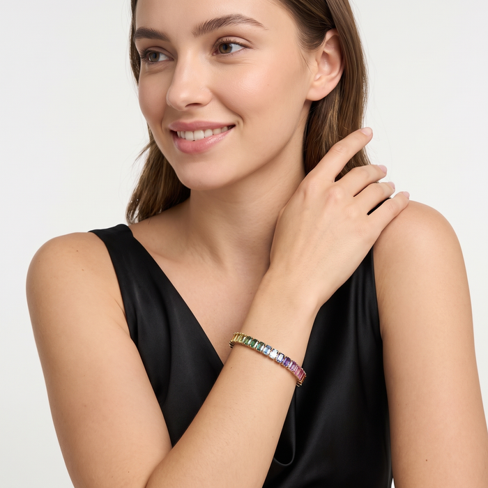 Luxe Prism Emerald-Cut Multicolour Stone 14K Gold Tennis Bracelet