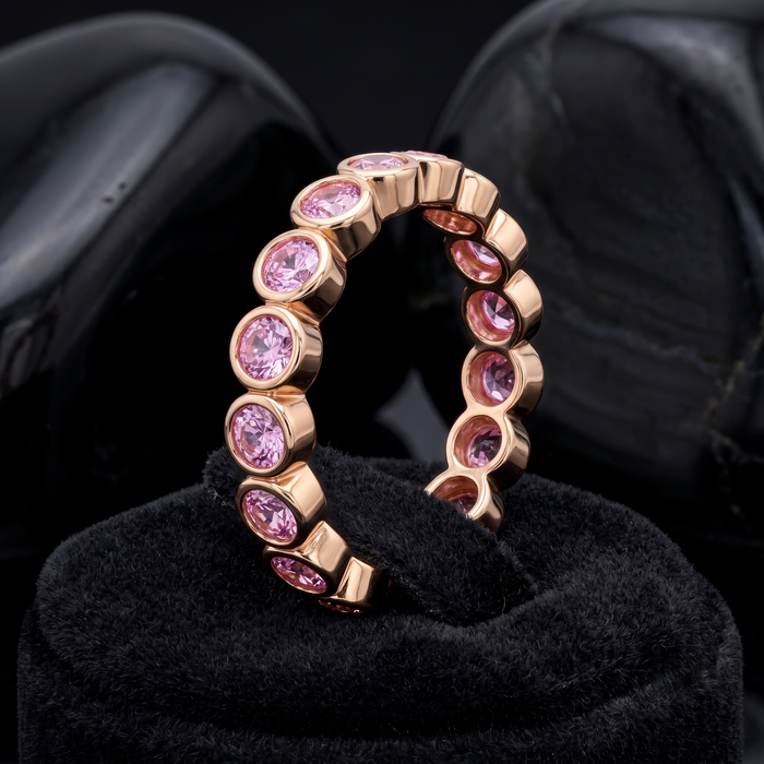 Elegant Round Pink Sapphire 14K Gold Eternity Ring