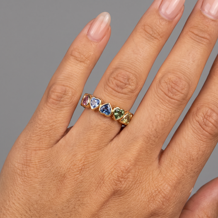 Heart-Shaped Multicolor 14K Sapphire Eternity Band Ring