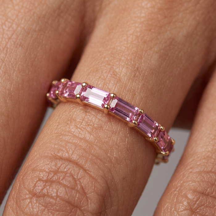 Chic Baguette Pink Sapphire 14K Gold Band Ring