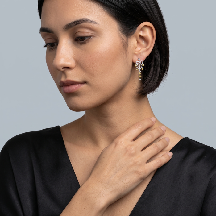 Multishape Pushback Chandellier Earrings in 18K Yellow Gold
