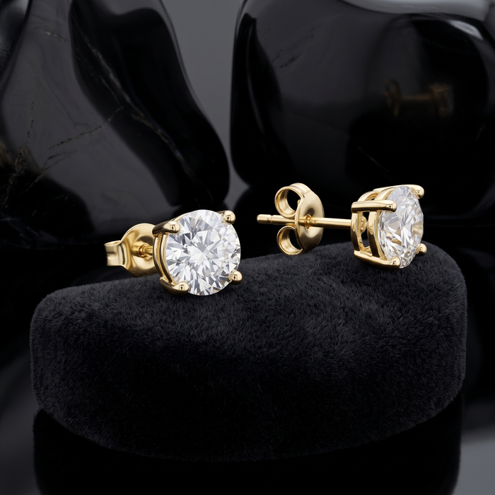 Four Prong Push Back Round Diamond Earrings in 14K Yellow Gold