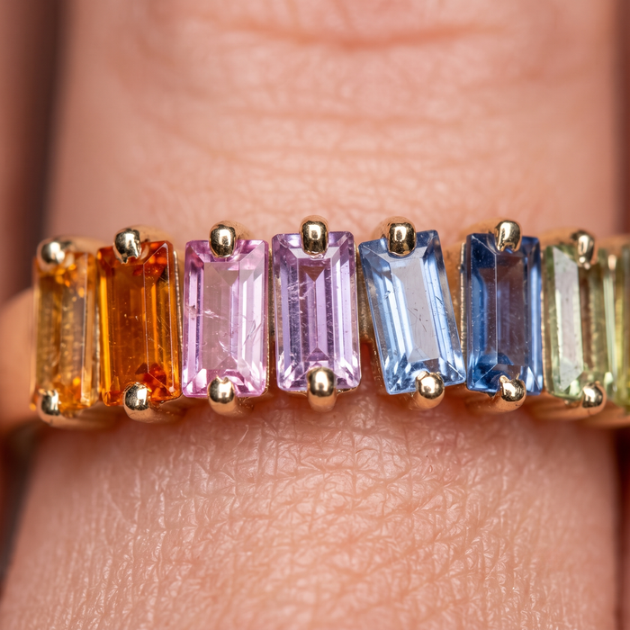 Colorful Baguette Sapphire 14K Gold Statement Ring