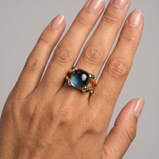 Blue Chalcedony 14K Cushion Ring