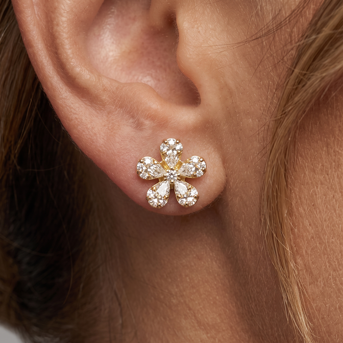 Floral Bloom Diamond Stud Earrings in 14K Gold
