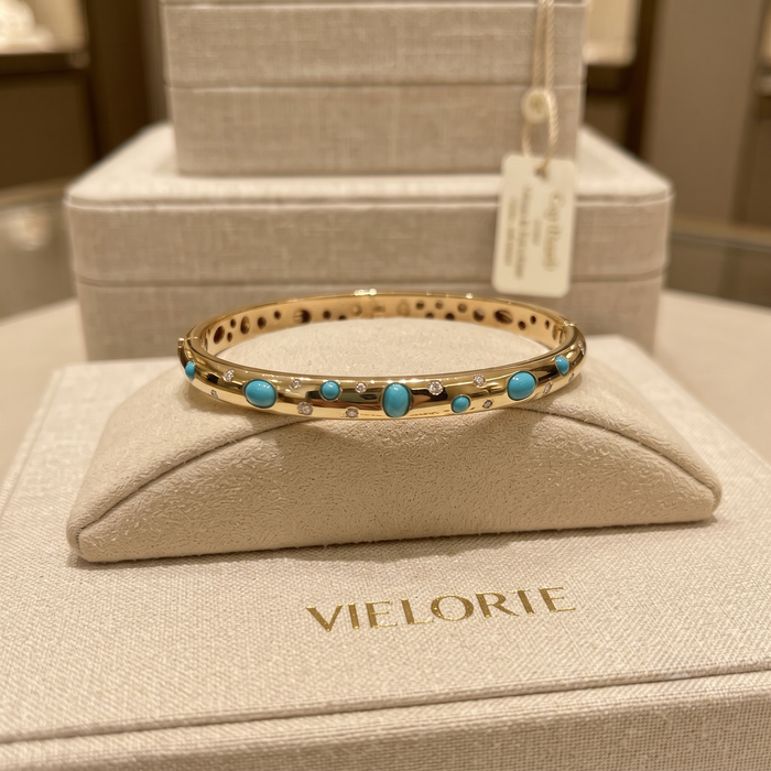 Linear Diamond Bangle Bracelet in 14K Yellow Gold
