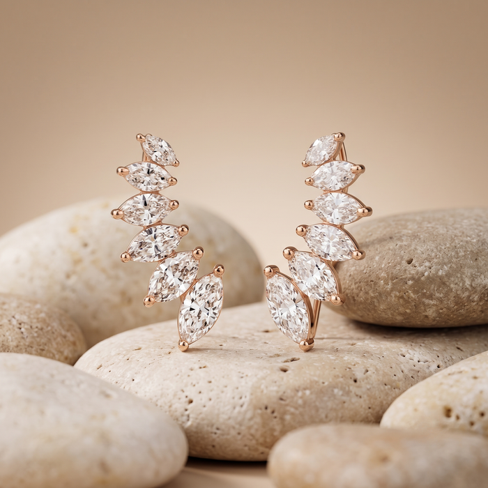 Marquise Diamond Vine Ear Climber Earrings in 18K Yellow Gold