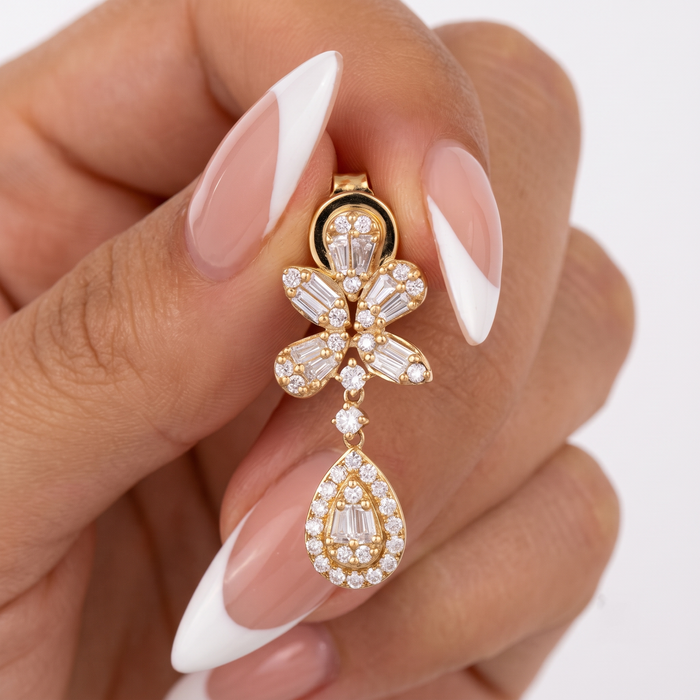 Diamond Fall Glittering Drops Earrings in 14K Yellow Gold