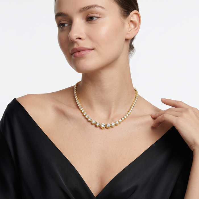 5ct Round Diamond 14K Gold Graduated Bezel Tennis Necklace