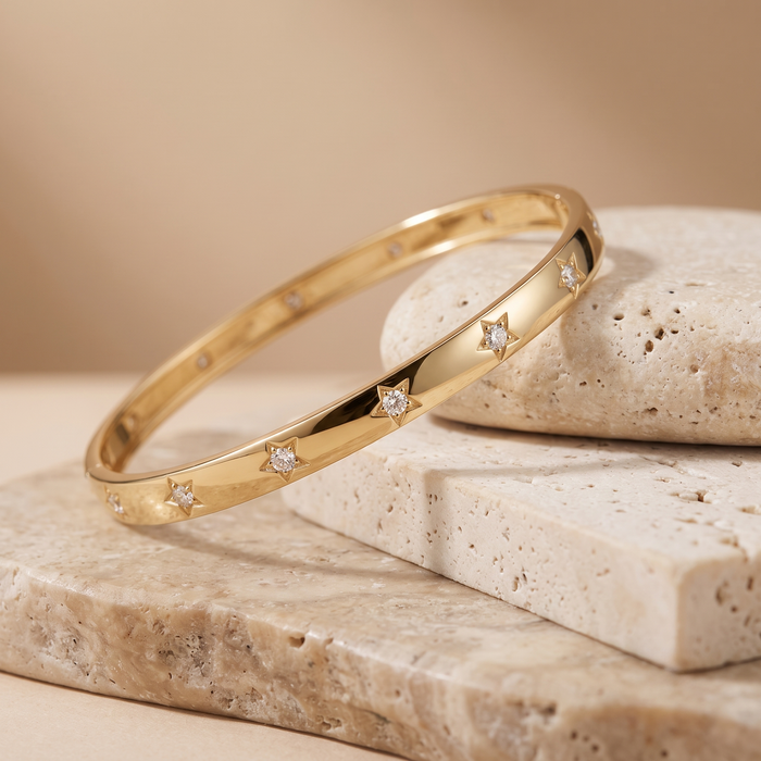 Sapphire Perfect Diamond Bangle Bracelet in 14K Yellow Gold