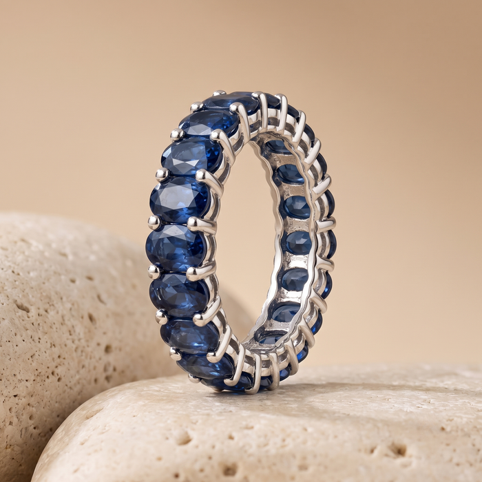 Classic Oval Blue 14K White Gold Sapphire Eternity Ring