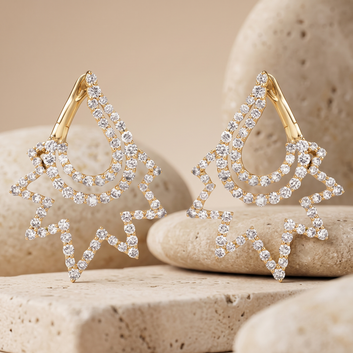 Trail Diamond 14K (or 18k upon request) Yellow Gold Drop Earrings