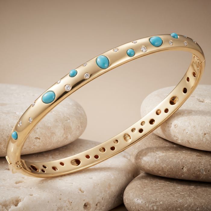 Linear Diamond Bangle Bracelet in 14K Yellow Gold