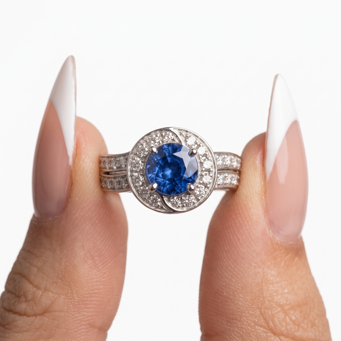 Classic Oval 14K Blue Sapphire Diamond Halo Ring