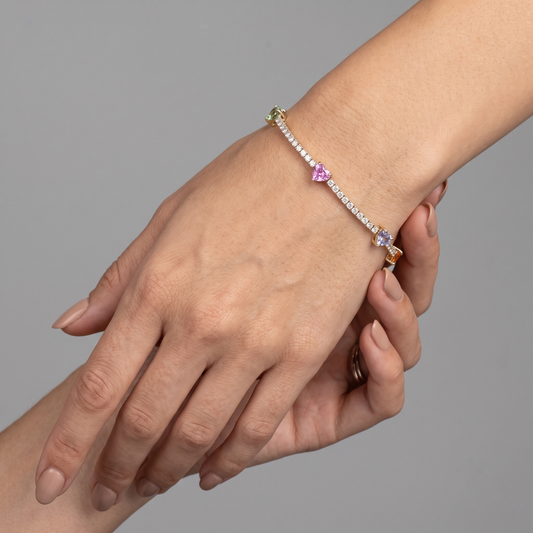 Colourful Heart 14K Yellow Gold Diamond Bracelet
