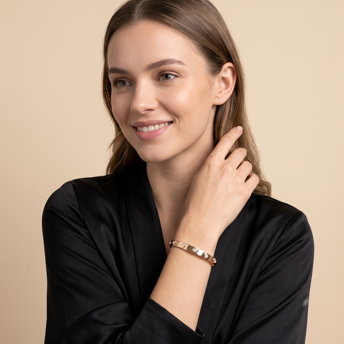 Heart Cut Diamond Studded Bangle Bracelet in 14K Yellow Gold