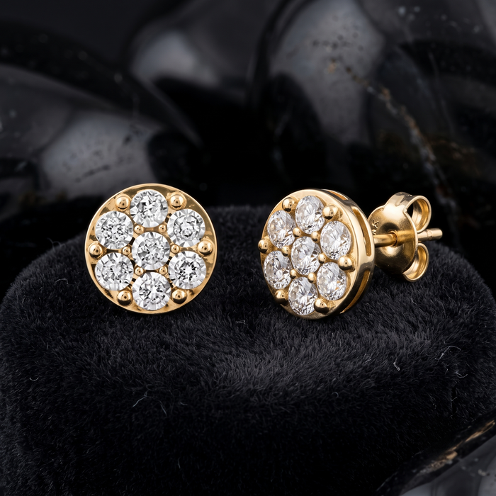 Golden Bloom Diamond Cluster Stud Earrings in 14K Yellow Gold