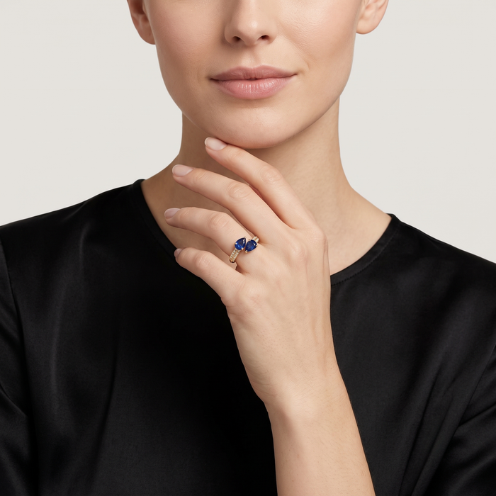 Dual Pear Blue Sapphire 14K Diamond Open Band Ring