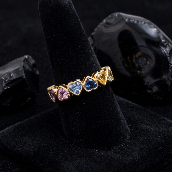 Heart-Shaped Multicolor 14K Sapphire Eternity Band Ring