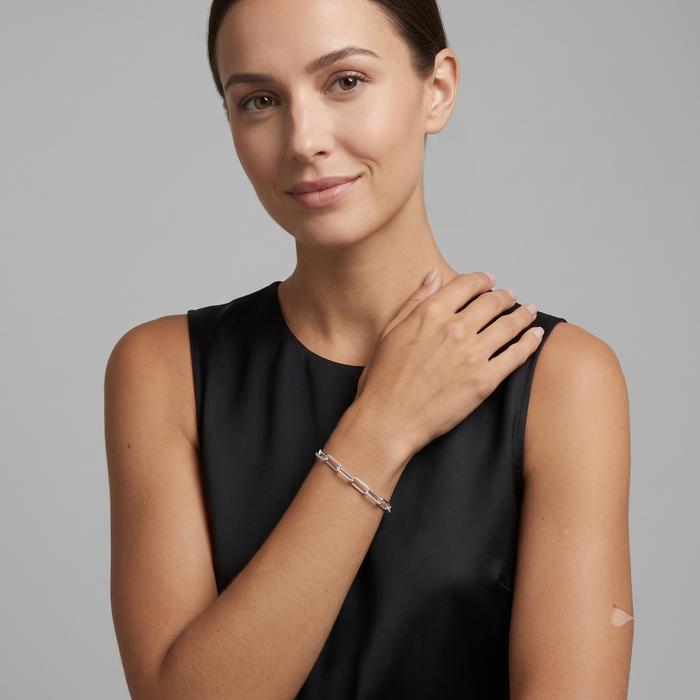 Elongated Pave Link Bracelet in 14K White Gold