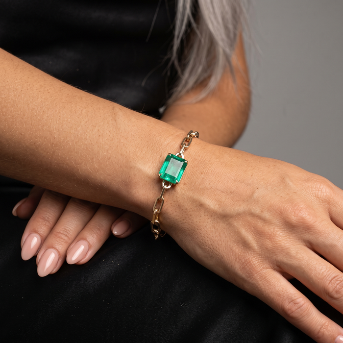 Emerald-Cut Emerald Chain Bracelet in 14K Yellow Gold