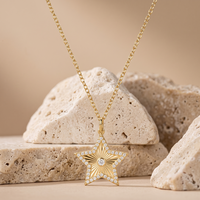 Starburst Diamond Pendant Necklace in 14K Yellow Gold