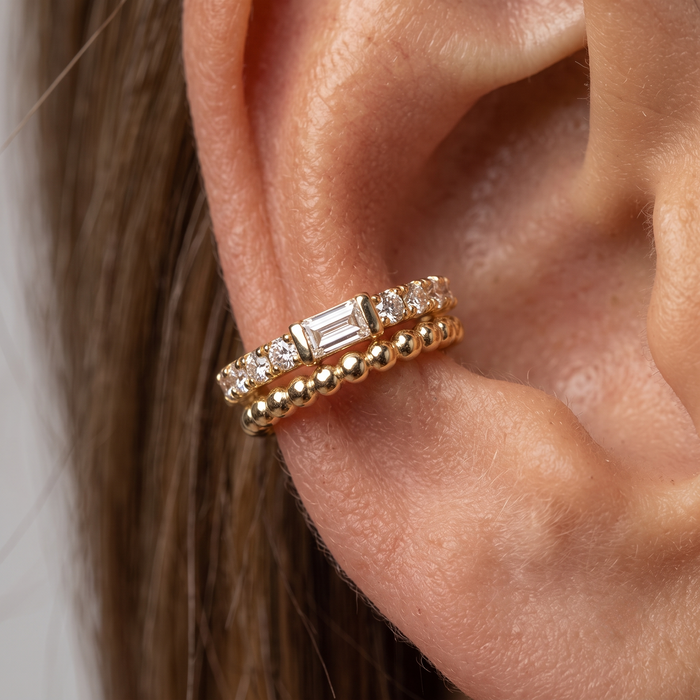 Baguette Diamond Cuff Band Earrings in 14K Yellow Gold