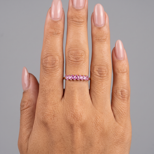 Chic Marquise Pink Sapphire 14K Gold Ring