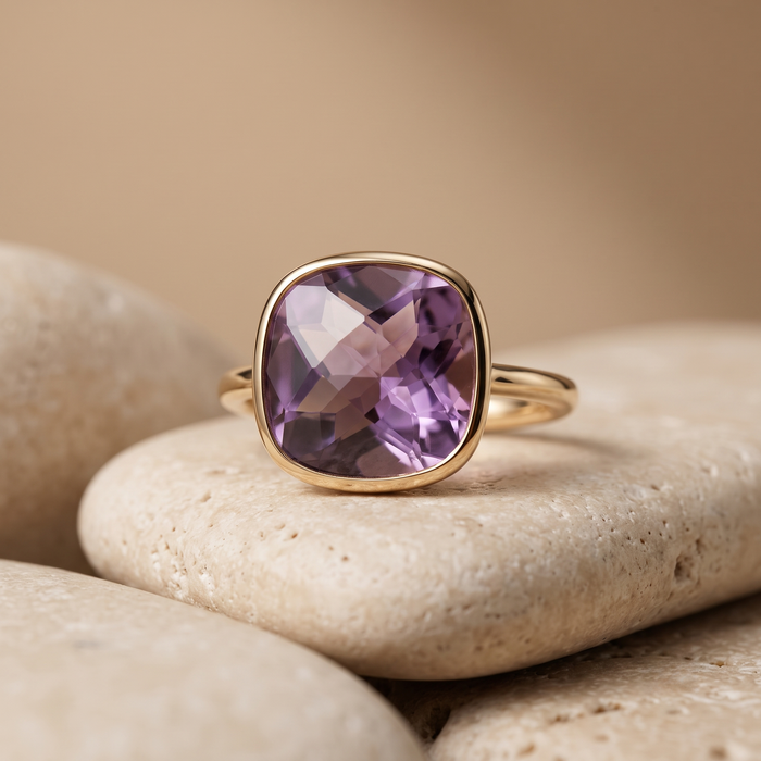 Amethyst Cushion Cut 14K Gold Ring