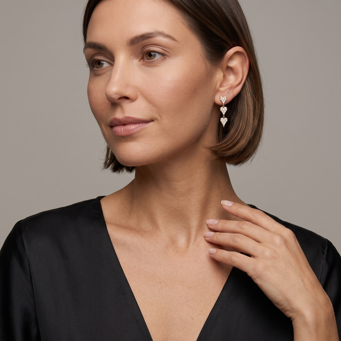 Triple Heart Trail Drop Earrings in 14K Yellow Gold