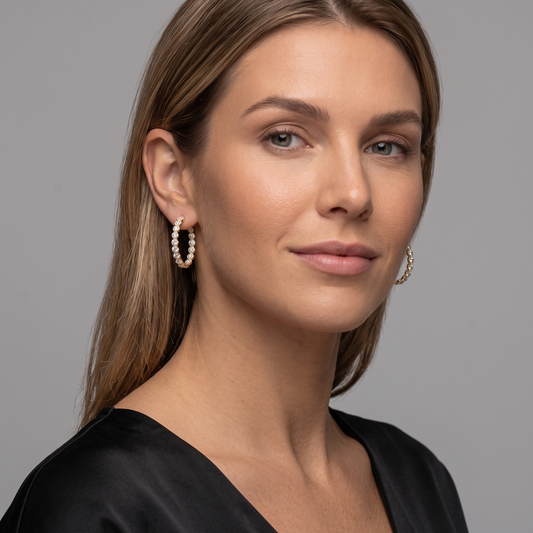Pave Beaded Hoop Earrings in 14K Yellow Gold