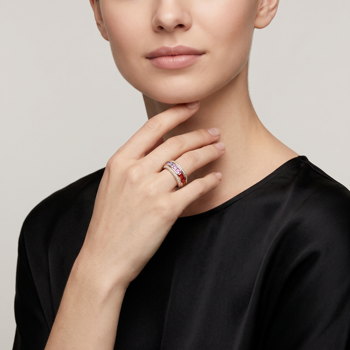 Distinctive Multicolor Sapphire 14K Gold Band Ring