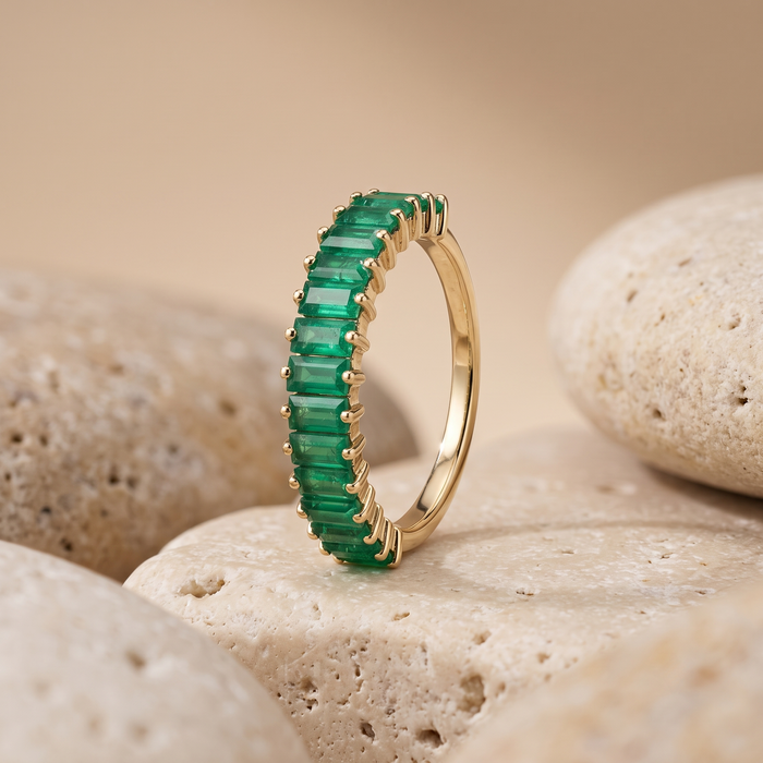 Emerald Baguette 14K Gold Half Eternity Band Ring