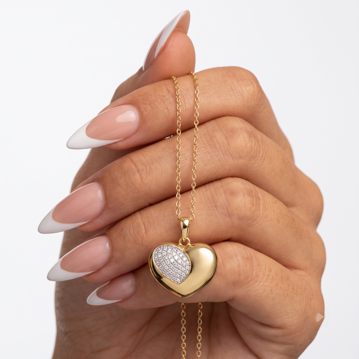 Flash Heart Pendant Diamond Necklace in 14K Yellow Gold