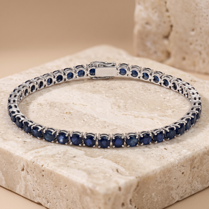 Deep Azure Sapphire Line 14K White Gold Tennis Bracelet