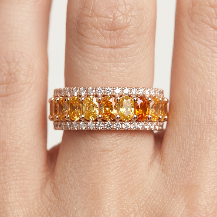Colorful Gemstone 14K Diamond Band Ring