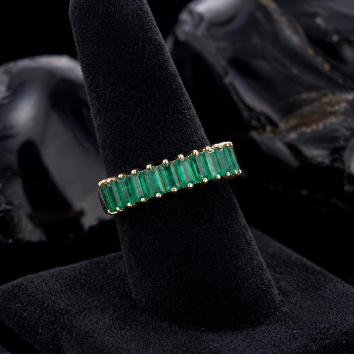 Emerald Baguette 14K Gold Half Eternity Band Ring