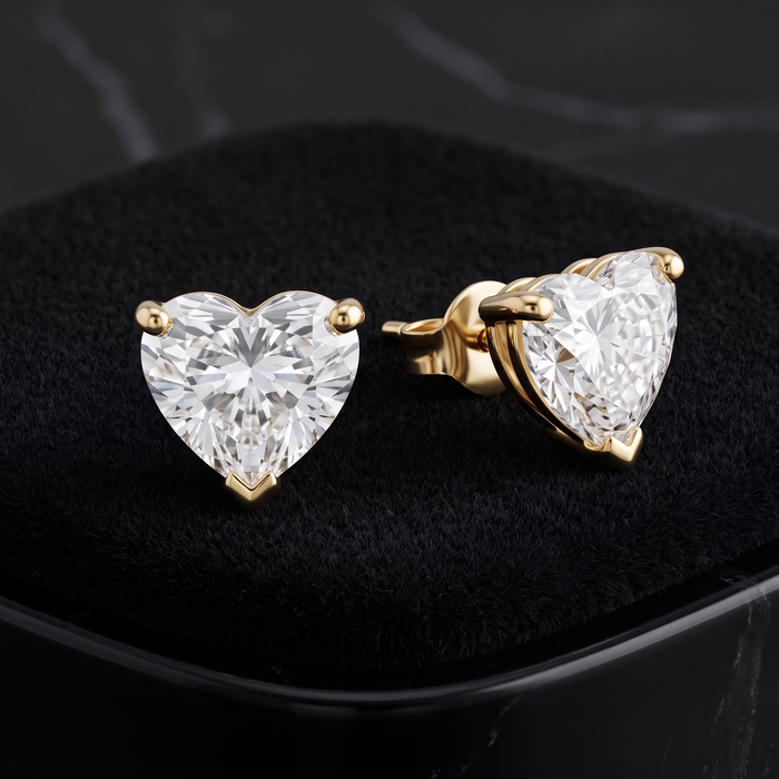 Heart Shaped Solitaire Stud Earrings in 14K Yellow Gold