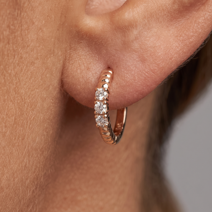 Trio Whisper Diamond Huggie Hoop Earrings in 14K Yellow Gold